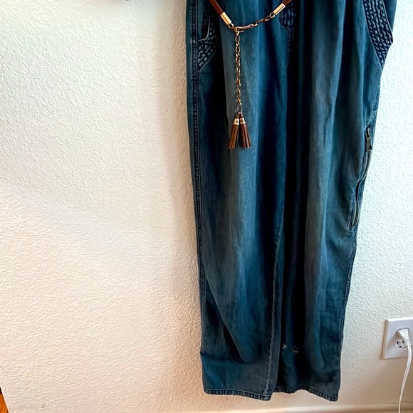 Free People Zipper Front Point Collar Long Sleeve Overall Denim Jumpsuit Size 28 - Picture 9 of 14